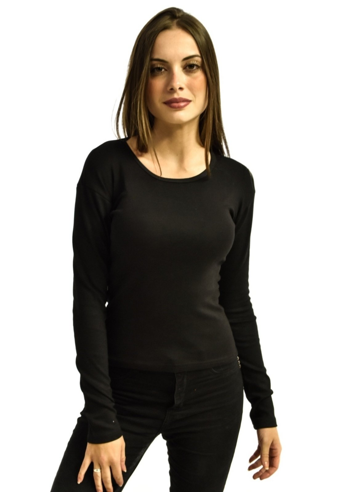 blusa de malha preta manga longa