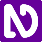 Logotipo do NVDA em roxo com as letras N e D em branco.