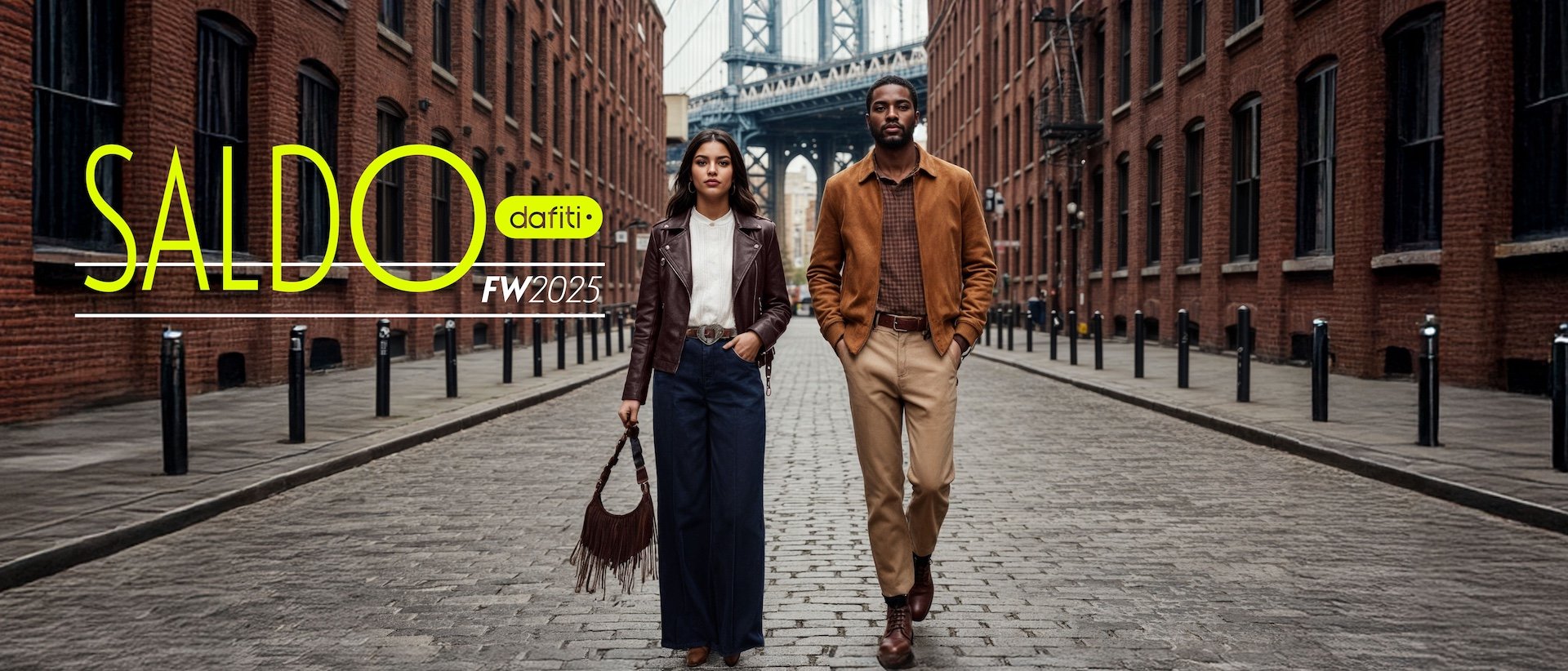 Dois modelos em um cenário natural, destacando tendências de moda country para o inverno. A modelo feminina veste um vestido marrom com alças finas e detalhes franzidos, ideal para um look rústico e elegante. O modelo masculino usa uma jaqueta verde sobre uma camiseta bege, criando um estilo casual e aquecido. O ambiente ao ar livre, com vegetação e luz natural, complementa o visual.